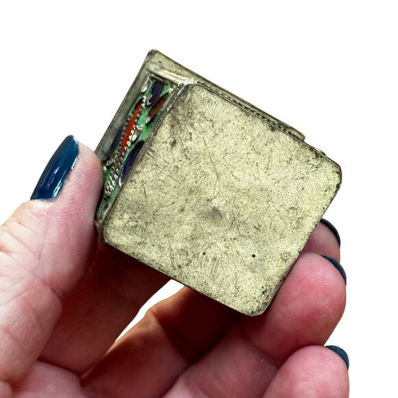 Vintage silver metal trinket box inlaid stone hinged lid blue green red enamel - Picture 4 of 8